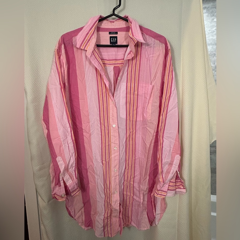 GAP Women’s Multicolor Striped Button Down Tunic Shirt Size M Tall